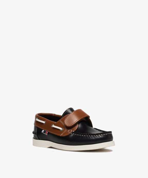 Chaussures bateau garçon dessus cuir à scratch vue2 - GEMO (ENFANT) - GEMO