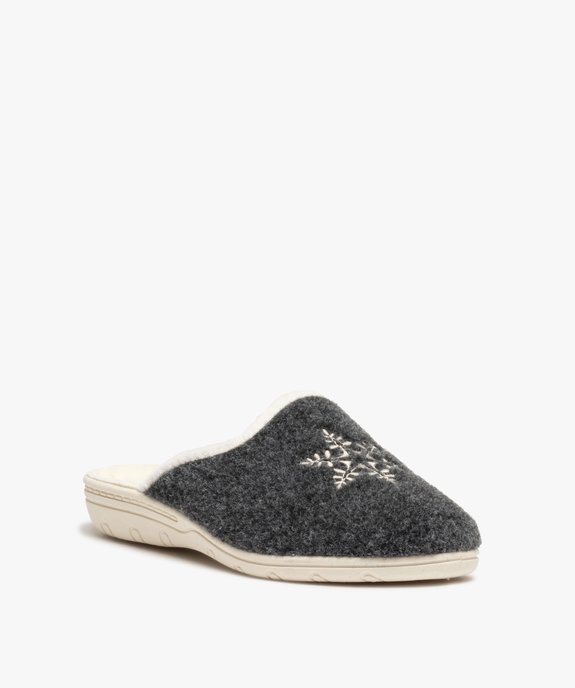 Chaussons femme confort mules en feutrine brodée flocon vue2 - GEMO(HOMWR FEM) - GEMO