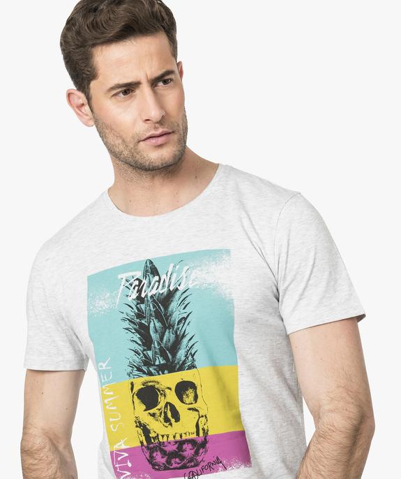 Tee-shirt uni à manches courtes et imprimé coloré vue2 - GEMO (HOMME) - GEMO