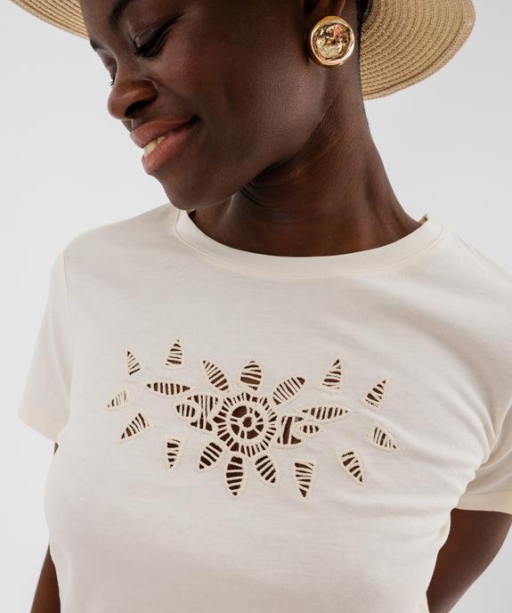 Tee-shirt manches courtes avec broderie sur le buste femme vue2 - GEMO(FEMME PAP) - GEMO