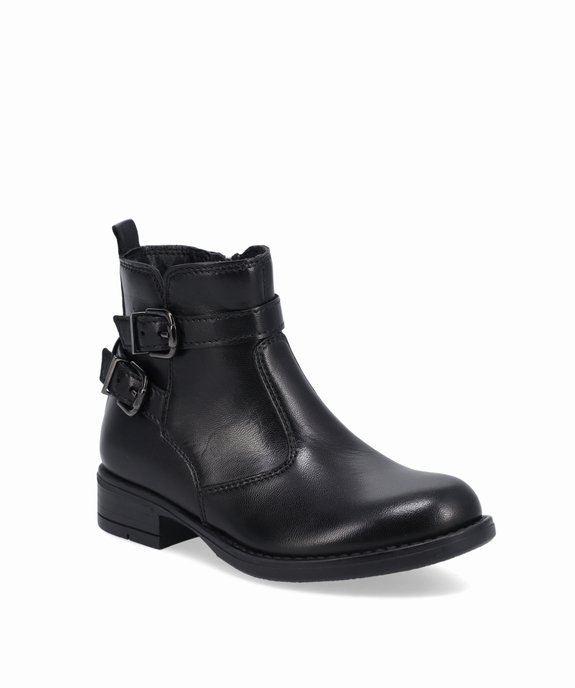 Boots fille unies style cavalière dessus cuir - Tanéo vue2 - TANEO - GEMO