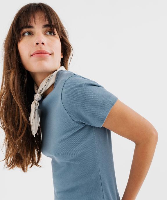 Tee-shirt manches courtes et col rond en maille côtelée femme vue2 - GEMO 4G FEMME - GEMO