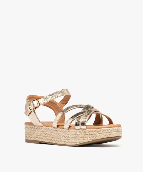 Sandales semelle plateforme en corde et brides croisées brillantes femme vue3 - FOLLOW ME - GEMO