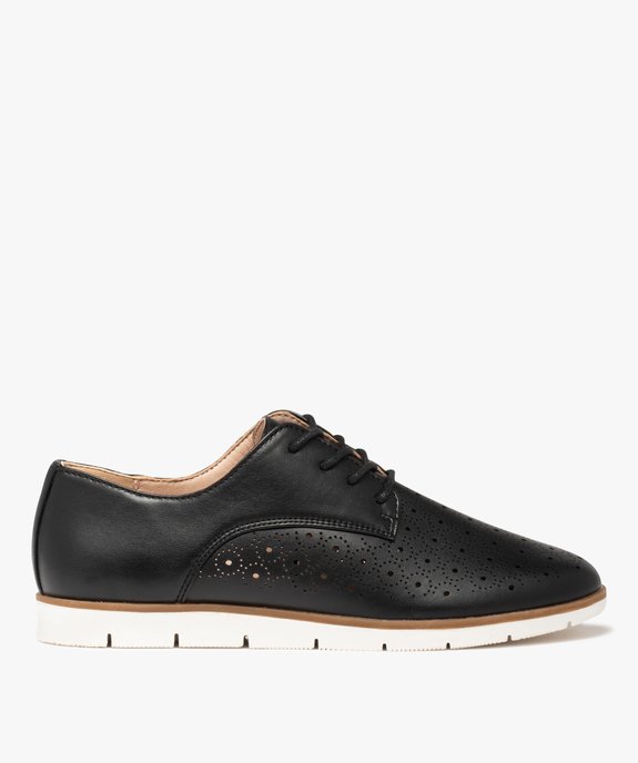 Derbies femme à talon plat et dessus perforé vue2 - GEMO (CASUAL) - GEMO
