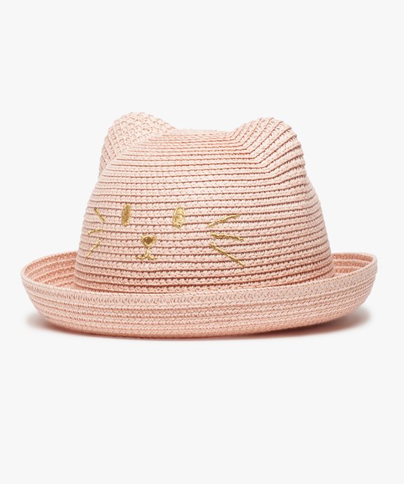 Chapeau bébé fille avec oreilles de chat en relief et broderie dorée vue1 - GEMO(BEBE DEBT) - GEMO