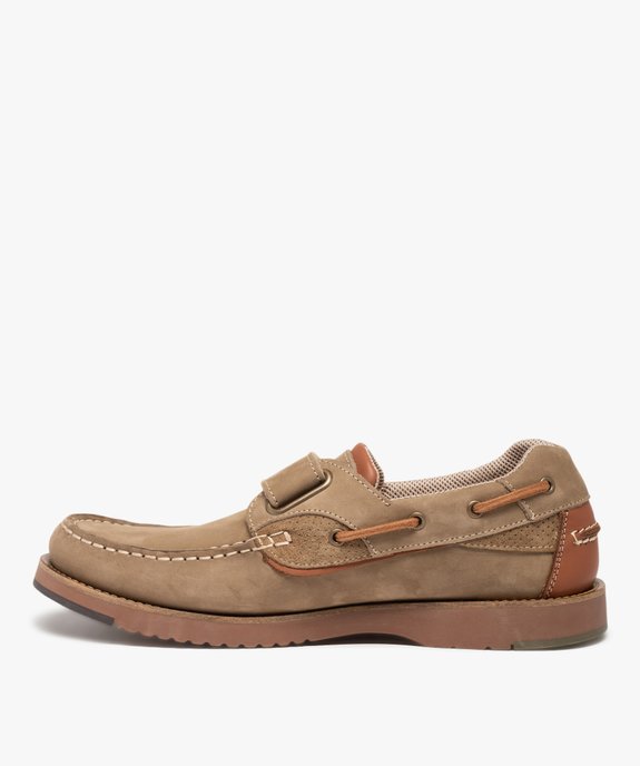 Chaussures bateau homme dessus cuir à scratch - Tanéo vue3 - TANEO - GEMO