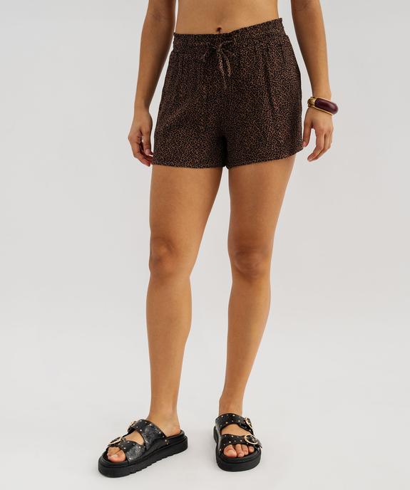 Short de plage en maille fluide et froissée imprimé léopard femme vue1 - GEMO 4G FEMME - GEMO