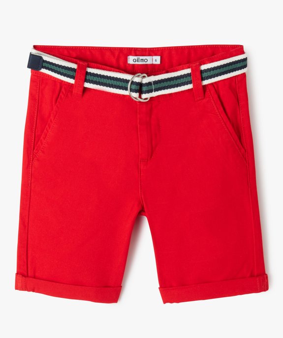 Bermuda en coton avec ceinture tricolore garçon vue1 - GEMO 4G GARCON - GEMO