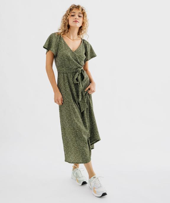 Robe longue en maille gaufrée à col cache-cœur femme vue1 - GEMO 4G FEMME - GEMO