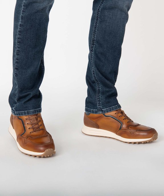 Baskets homme casual dessus cuir uni - Tanéo vue1 - TANEO - GEMO