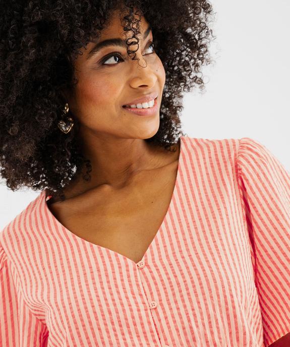 Blouse manches courtes en seersucker à basque femme vue2 - GEMO(FEMME PAP) - GEMO