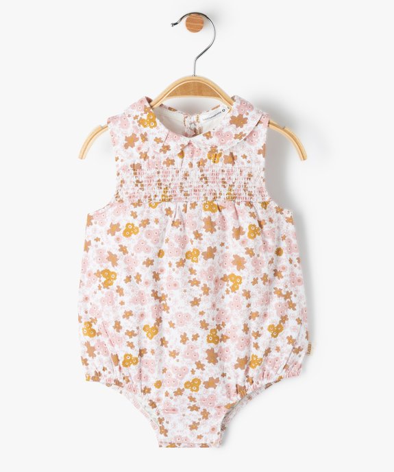 Combishort bébé sans manches imprimé fleuri et smocks - LuluCastagnette vue1 - LULUCASTAGNETTE - GEMO