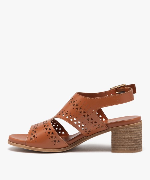 Sandales femme confort à talon carré dessus uni à motifs triangles ajourés vue3 - GEMO (CONFORT) - GEMO