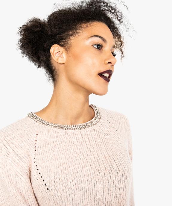 Pull en maille avec perles et strass brodés sur le col pour femme vue2 - GEMO(FEMME PAP) - GEMO