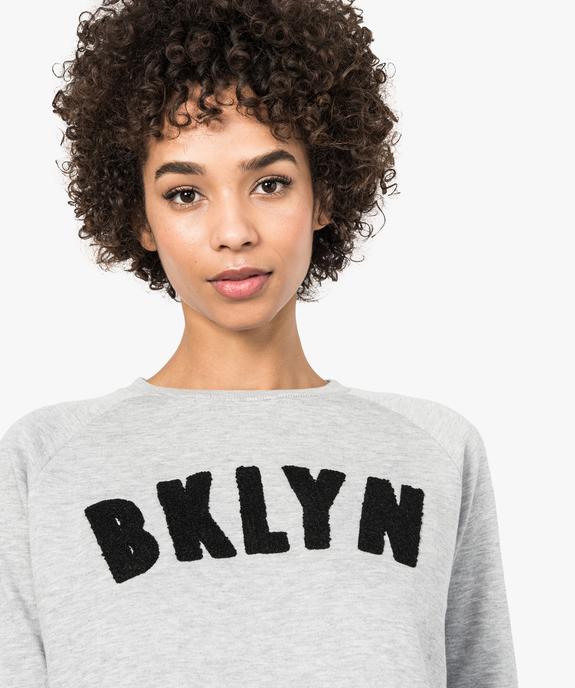 Sweat femme molletonné et imprimé à manches raglan vue2 - FOLLOW ME - GEMO