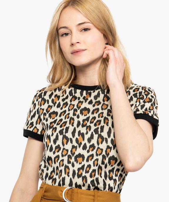 Tee-shirt femme en maille épaisse à motifs vue2 - FOLLOW ME - GEMO