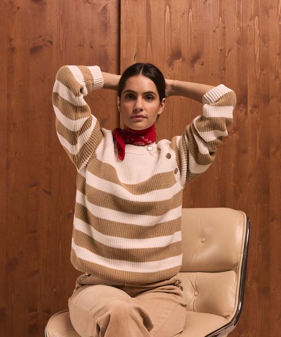 Pull rayé en côtes perlées esprit marinière femme - LuluCastagnette vue5 - LULU CASTAGNETTE GEMO FOR GOOD - GEMO