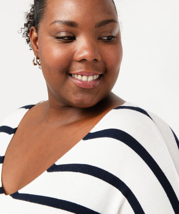 Pull fin à col V rayé femme grande taille vue2 - GEMO 4G GT - GEMO