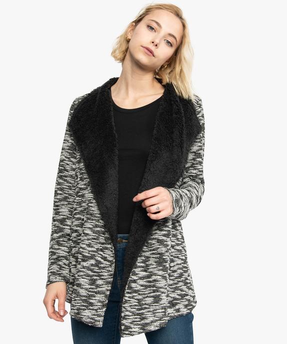 Gilet femme en maille bouclette doublé sherpa vue1 - FOLLOW ME - GEMO