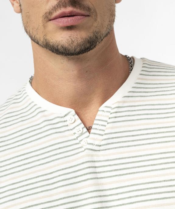 Tee-shirt manches courtes à rayures et col fantaisie homme vue2 - GEMO 4G HOMME - GEMO