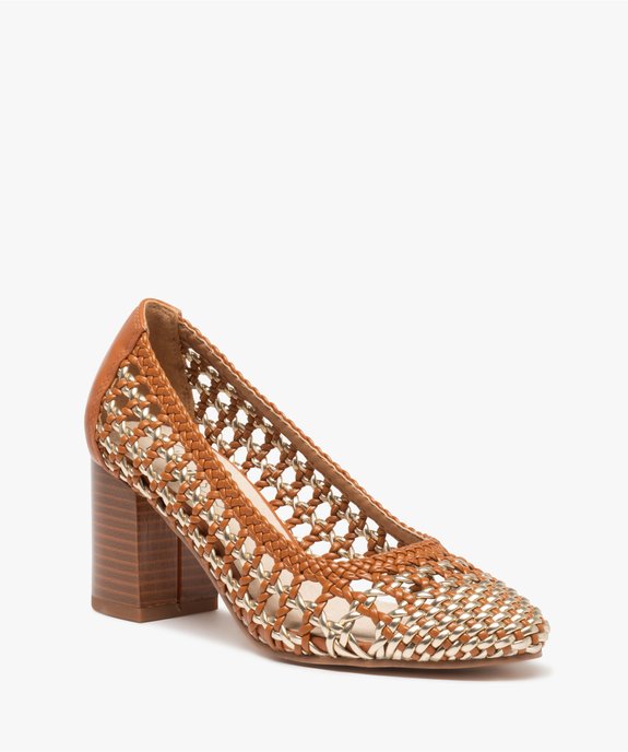 Escarpins femme à talon carré et dessus tressé  vue2 - GEMO(URBAIN) - GEMO