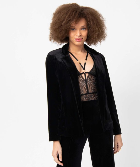 Blazer femme en velours porté ouvert vue1 - GEMO(FEMME PAP) - GEMO