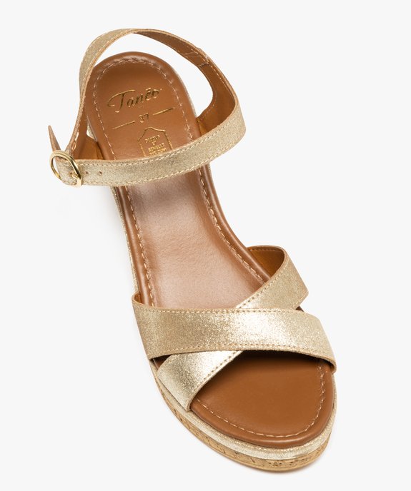 Sandales à brides en cuir métallisé et semelle compensée femme - Tanéo vue5 - TANEO - GEMO