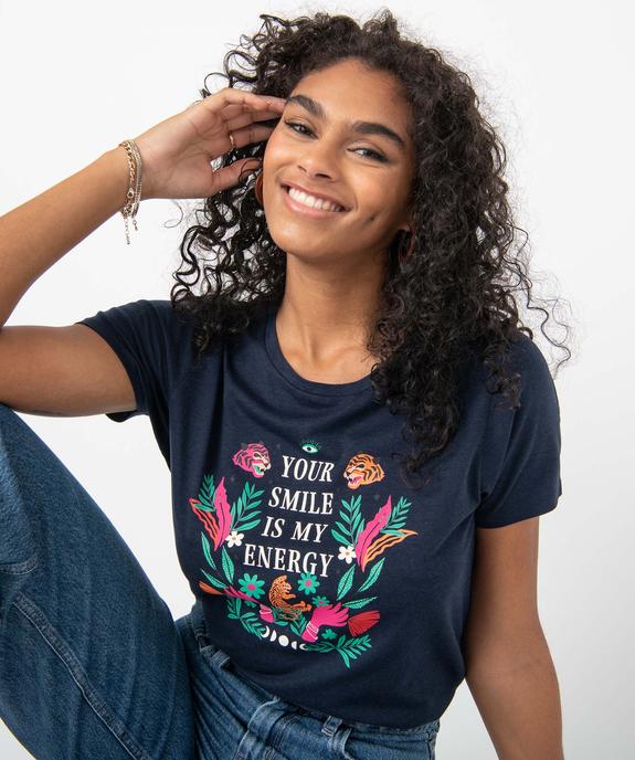 Tee-shirt femme à manches courtes avec inscription vue2 - GEMO 4G FEMME - GEMO