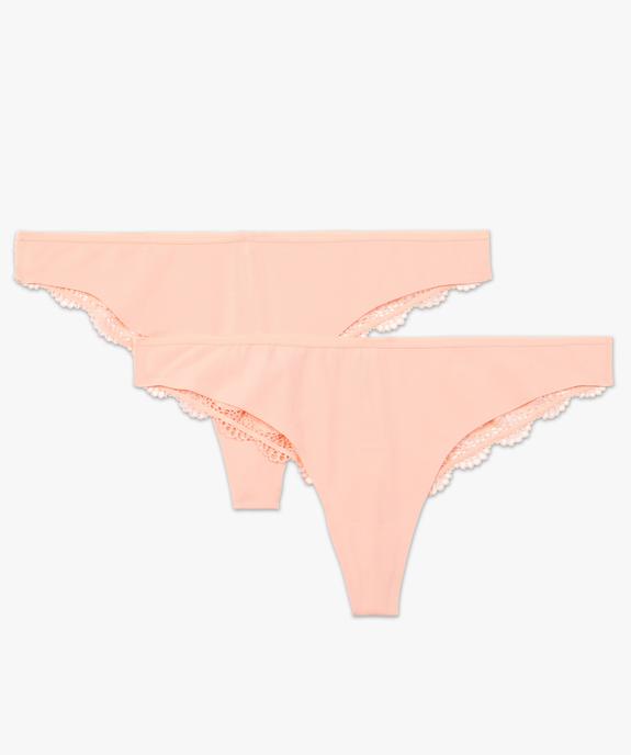 Tanga sans coutures en microfibre et dentelle femme (lot de 2) vue4 - GEMO 4G FEMME - GEMO