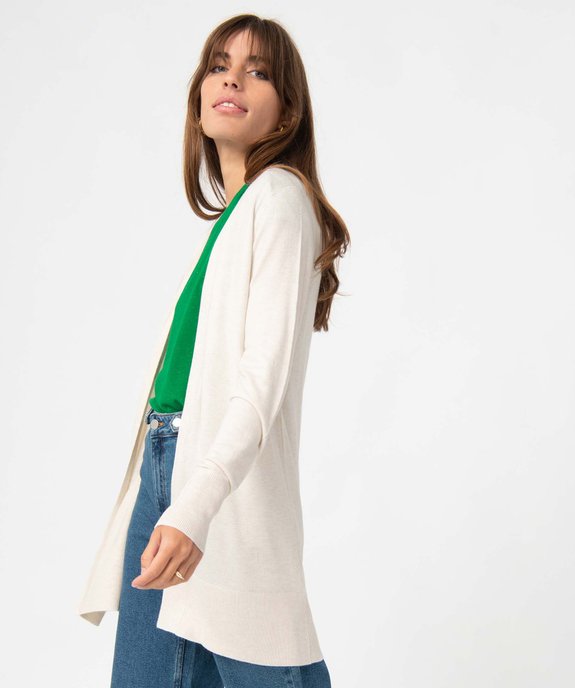Gilet femme long en maille fine porté ouvert vue1 - GEMO 4G FEMME - GEMO