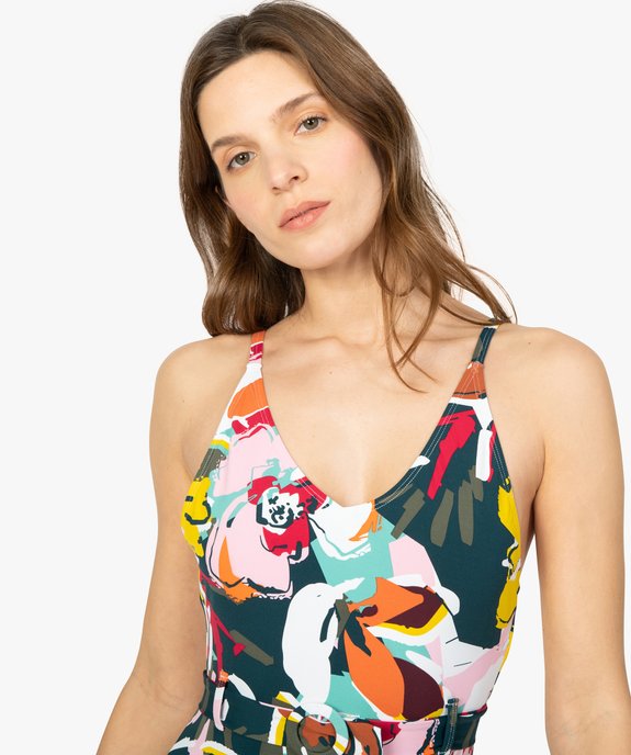 Maillot de bain femme une pièce multicolore avec ceinture vue2 - GEMO (PLAGE) - GEMO