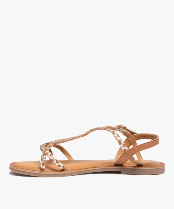 Sandales femme à talon plat et brides tressées en cuir vue3 - GEMO (CASUAL) - GEMO