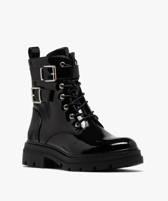 Boots vernies à semelle crantée et boucles femme vue2 - 5 MILES - GEMO
