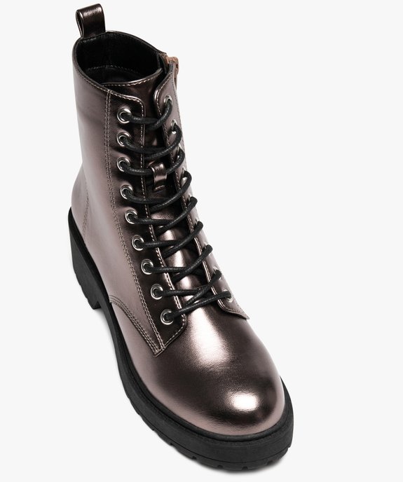 Boots femme vernies avec semelle crantée épaisse à zip et à lacets vue6 - 5 MILES - GEMO