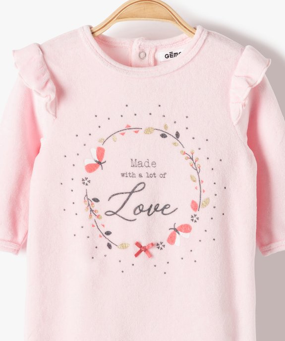 Pyjama bébé fille en velours avec volants sur les épaules vue2 - GEMO(BB COUCHE) - GEMO