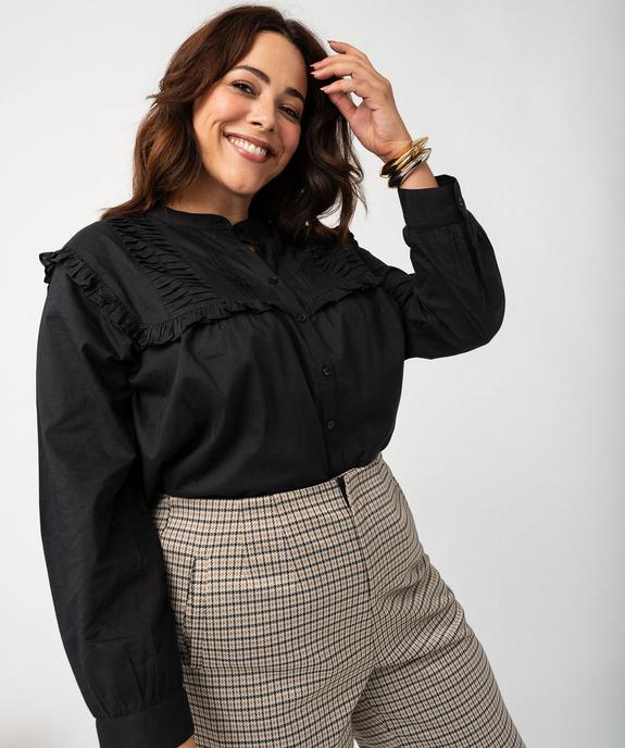 Chemise en coton avec plastron froncé femme grande taille vue2 - GEMO (G TAILLE) - GEMO