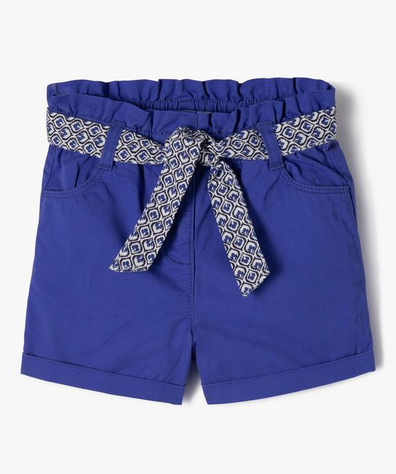 Short en toile de coton taille haute avec ceinture à nouer fille vue1 - GEMO 4G FILLE - GEMO