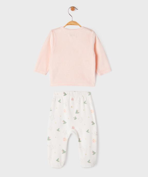 Pyjama 2 pièces en velours à motifs oiseaux bébé fille vue3 - GEMO 4G BEBE - GEMO