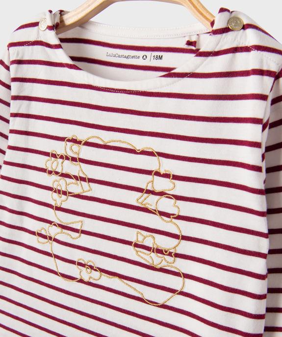 Tee-shirt manches longues rayé à broderie dorée bébé fille - LuluCastagnette vue1 - LULU CASTAGNETTE G4G D - GEMO