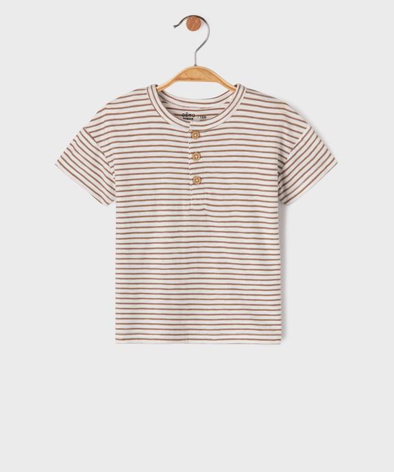 Tee-shirt rayé à manches courtes et col tunisien bébé garçon vue1 - GEMO(BEBE DEBT) - GEMO