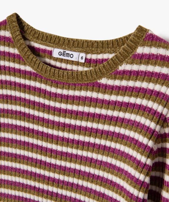 Pull court rayé en maille chenille fille vue2 - GEMO (ENFANT) - GEMO