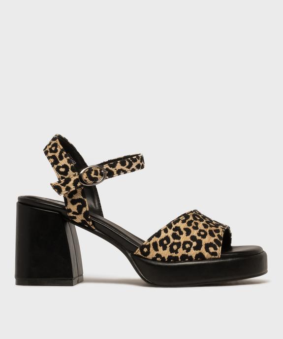 Sandales à talon épais et semelle plateforme imprimé léopard femme  - 5 Miles vue1 - 5 MILES - GEMO