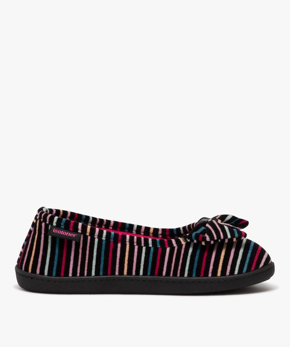 Chaussons femme ballerines en velours avec rayures colorées - Isotoner vue1 - ISOTONER - GEMO