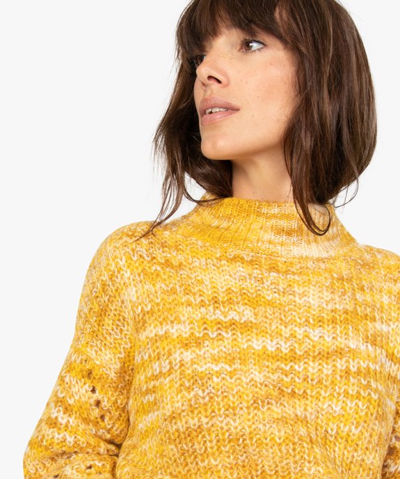 Pull femme en grosse maille colorée et manches ajourées vue2 - GEMO(FEMME PAP) - GEMO