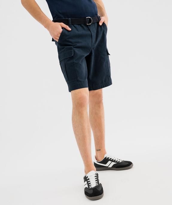 Bermuda cargo en toile de coton lavée avec ceinture homme vue1 - GEMO (HOMME) - GEMO