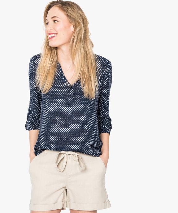 Blouse femme fluide à motifs et col v à boutons vue1 - GEMO(FEMME PAP) - GEMO