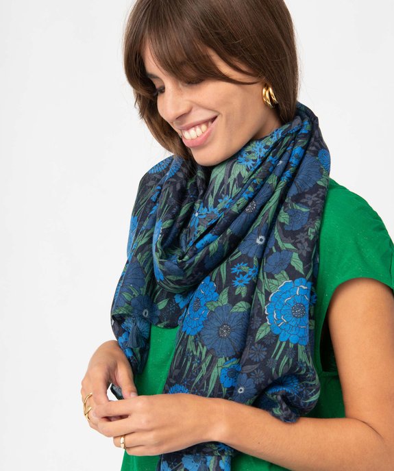 Foulard femme à motifs fleuris et finitions pompons vue5 - GEMO 4G FEMME - GEMO
