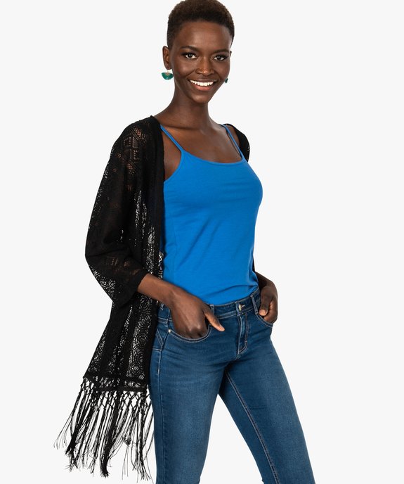 Gilet long en dentelle pour femme avec bas à franges  vue1 - FOLLOW ME - GEMO