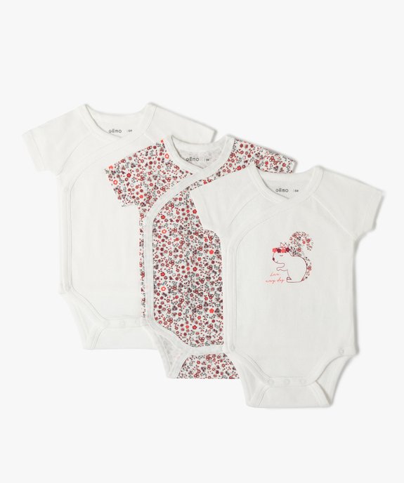 Bodies bébé fille croisés à manches courtes (lot de 3) vue1 - GEMO 4G BEBE - GEMO