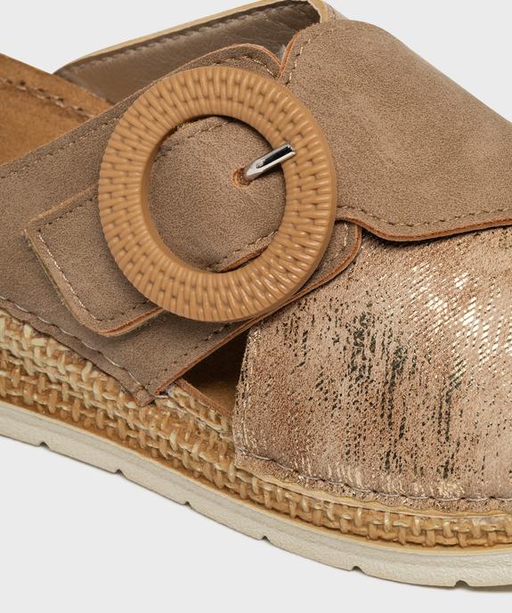 Mules à talon compensé et larges brides fantaisie femme vue6 - EMILIA ROSA - GEMO